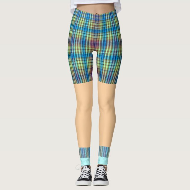 Funny golf shorts socks plaid pattern leggings (Front)