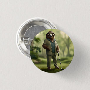 Funny Golf Sloth, 1 Inch Round Button