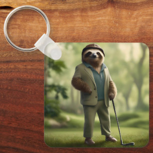 Funny Golf Sloth, Keychain