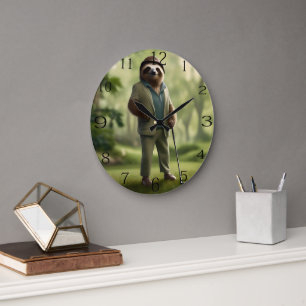 Funny Golf Sloth, Large Clock