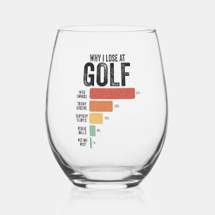 Funny Golf Sport Why I Lose At Golfing Game Retro  Stemless Wine Glass
