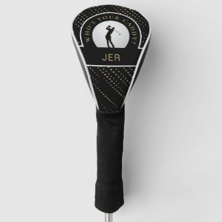 Funny Golfer Caddy Custom Monogrammed Black Gold Golf Head Cover