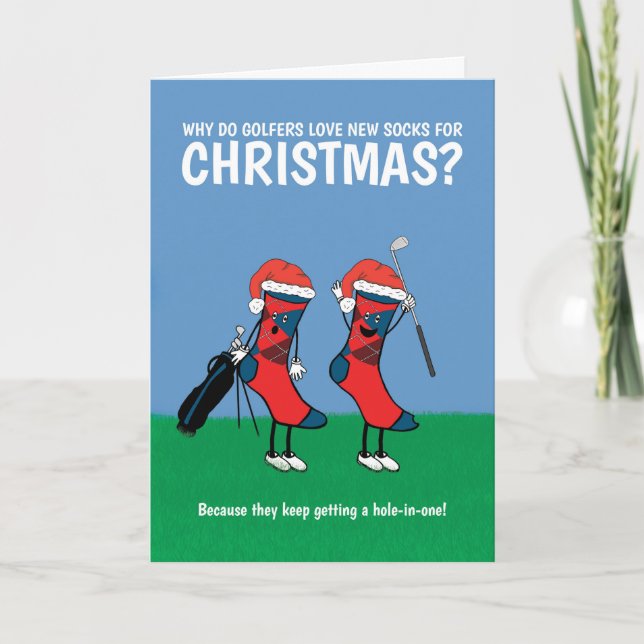 Funny Golfer Christmas Socks Holiday Card (Front)