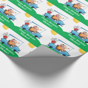 Funny Golfer On Cart Personalized Gift Wrapping Paper