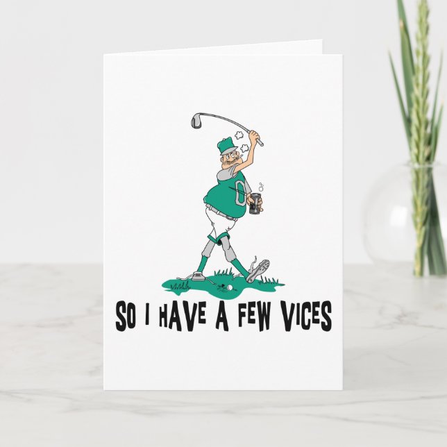 Funny Golfer With Vices Holiday Card (Front)