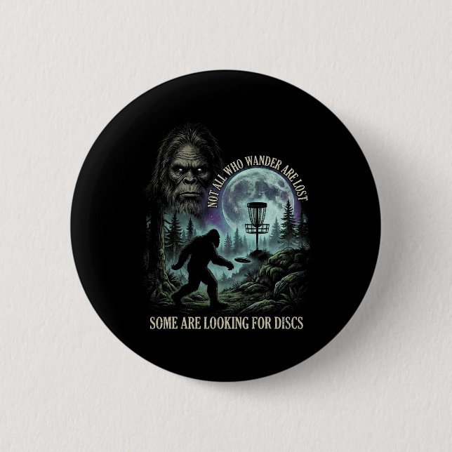 Funny Golfing Bigfoot Disc Golf Player 90s Graphic 2 Inch Round Button (Front)