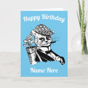 funny golfing cat Birthday card