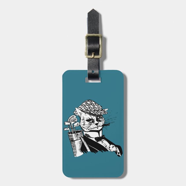 funny golfing cat luggage tag (Front Vertical)