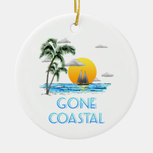 Funny Gone Coastal Nautical Sailing Sunset Ceramic Ornament
