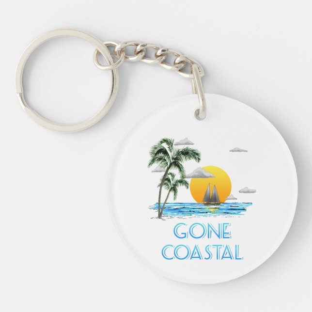 Funny Gone Coastal Nautical Sailing Sunset Keychain (Front)