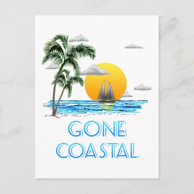 Funny Gone Coastal Nautical Sailing Sunset Postcard (Front)