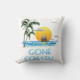 Funny Gone Coastal Nautical Sailing Sunset Throw Pillow