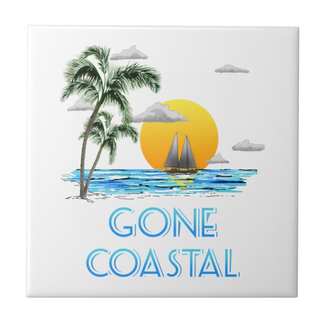 Funny Gone Coastal Nautical Sailing Sunset Tile (Front)