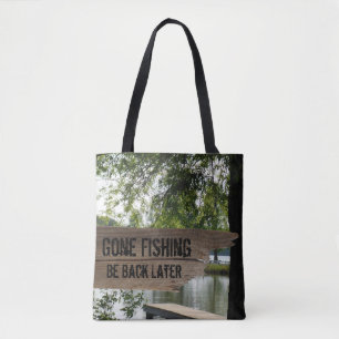 Funny Gone Fishing Wooden Sign Lake Tote Bag