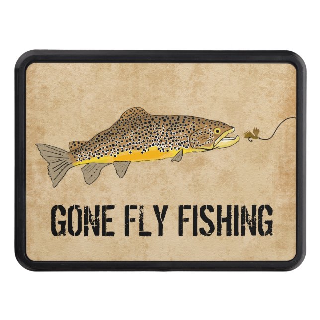 Funny Gone Fly Fishing Trailer Hitch Cover (Front)
