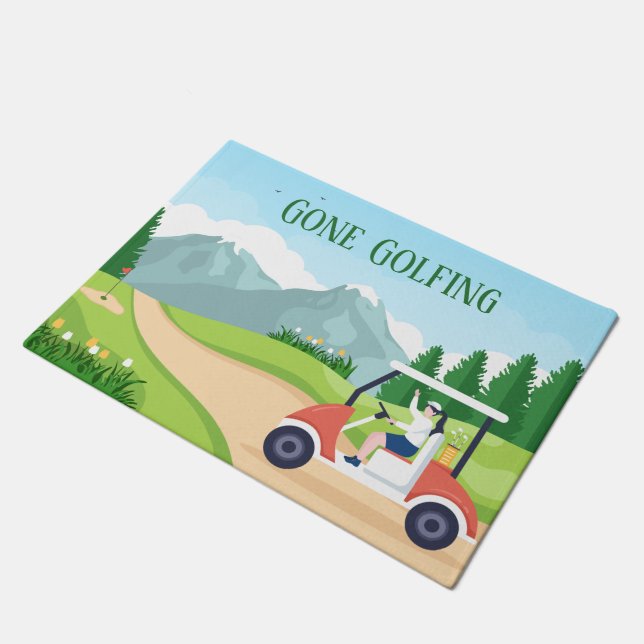 funny gone golfing lovers add text doormat (Angled)