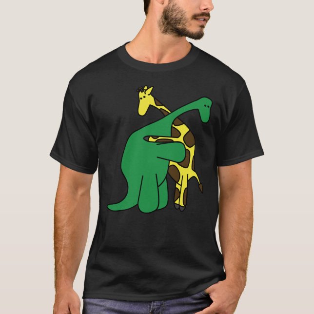 Funny Good Boys Dinosaur Hugging a Giraffe Movie F T-Shirt (Front)