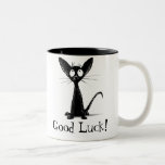 Funny Good Luck Black Cat Two-Tone Coffee Mug<br><div class="desc">This funny little cool black cat illustration was hand drawn by children's book illustrator and artist,  Paul Stickland and is his bestselling black cat drawing. Loads more funny little black cats on StrangeStore.</div>