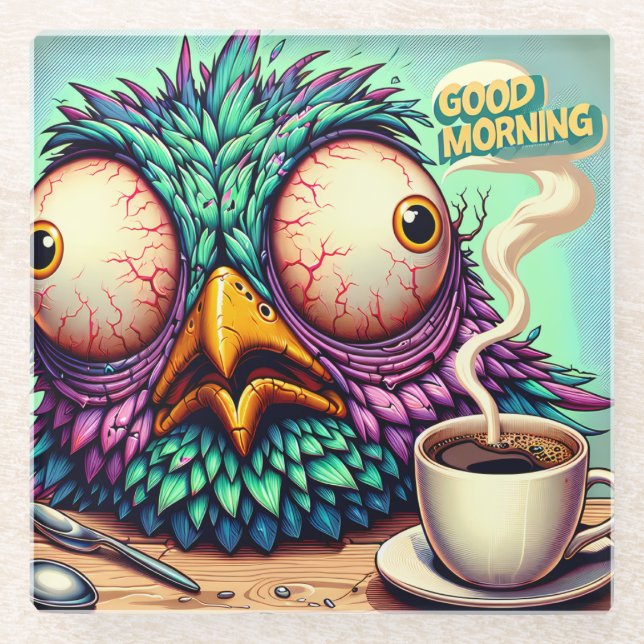 Funny Good Morning Bird Glass Coaster (Front)