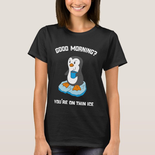 Funny Good Morning Penguin With Coffee Pullover Ho (Front)