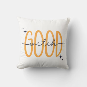 Funny Good Witch Modern Halloween Orange Black  Throw Pillow