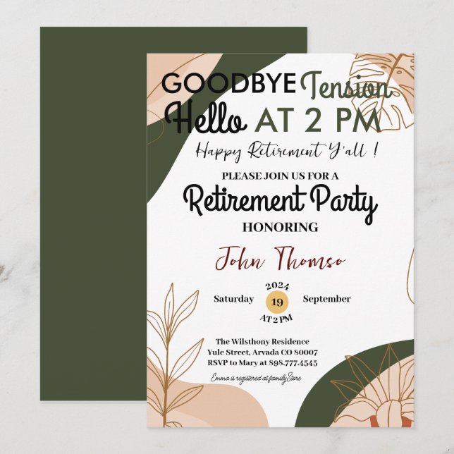 Funny Goodbye Tension Hello Retirement Party  Invitation (Front/Back)