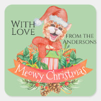 Funny Goofy Cat Colourful Meowy Christmas Pun Squa