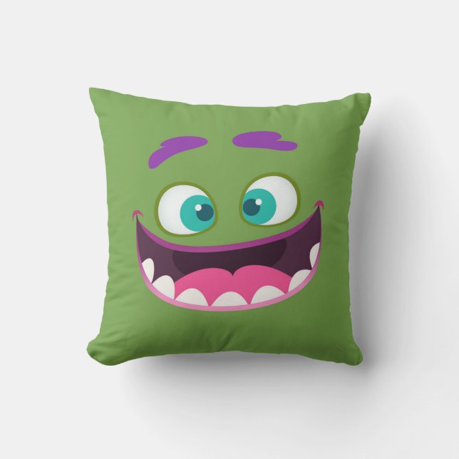 Funny Goofy Silly Monster Face - lime green Throw Pillow (Front)