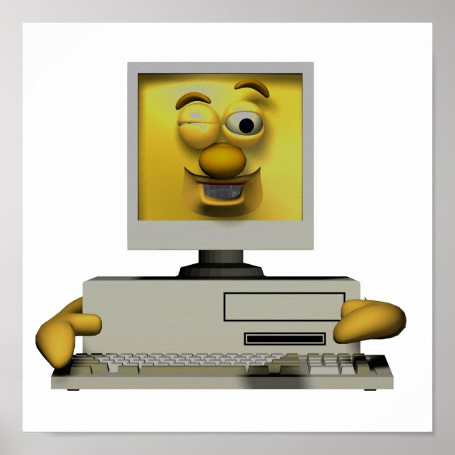funny goofy winking computer poster (Front)