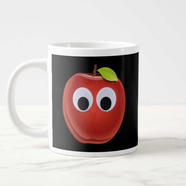 Funny Googly Eyes Red Apple Jumbo Coffee Mug (Left)