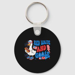 Funny Goose 4th Of July Patriotic Cute Red White A Keychain