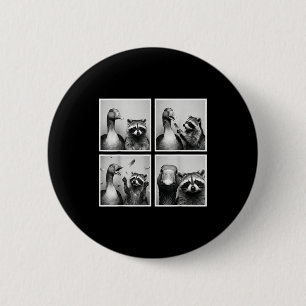Funny goose and raccoon photobooth friends chaos 2 inch round button