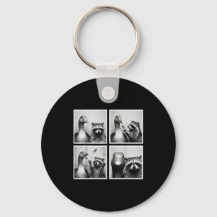 Funny goose and raccoon photobooth friends chaos keychain