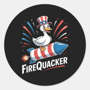 Funny Goose Fourth Of July Firequacker Independenc Classic Round Sticker