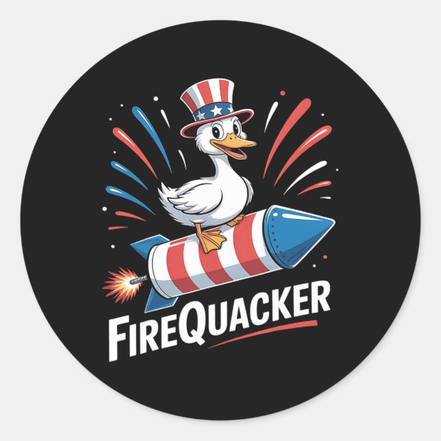 Funny Goose Fourth Of July Firequacker Independenc Classic Round Sticker (Front)