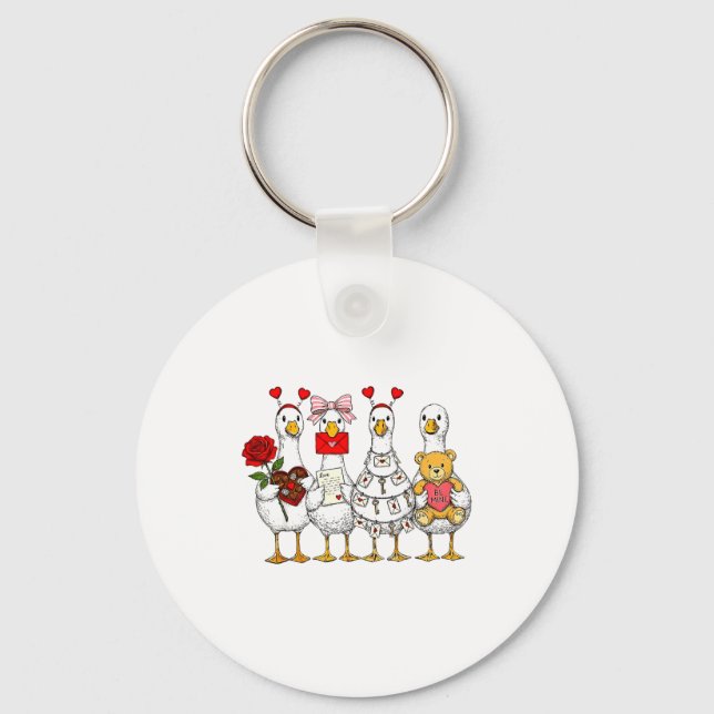 Funny Goose Happy Valentine Goose Cute Heart Lover Keychain (Front)