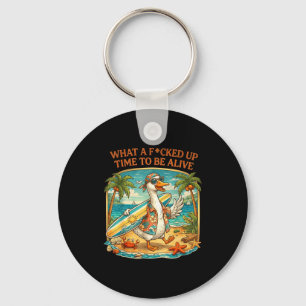 Funny goose surf beach summer what a wild time to keychain