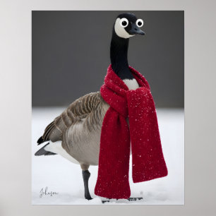 Funny Goose with Red Scarf Winter Personalized  Poster