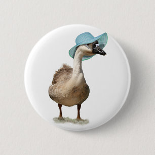 Funny Goose with Summer Hat 2 Inch Round Button