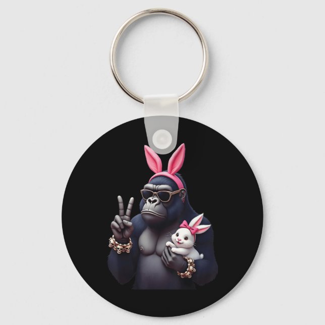 Funny Gorilla Bunny Cool Easter, Cute &amp; Edgy A Keychain (Front)