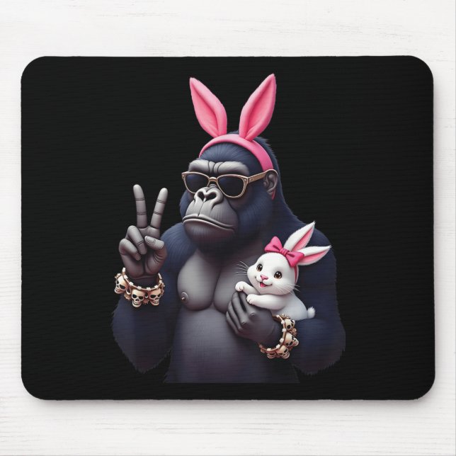 Funny Gorilla Bunny Cool Easter, Cute &amp; Edgy A Mouse Pad (Front)