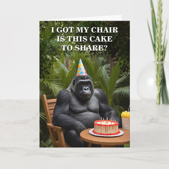Funny Gorilla Celebrating in Jungle Birthday Card (Front)
