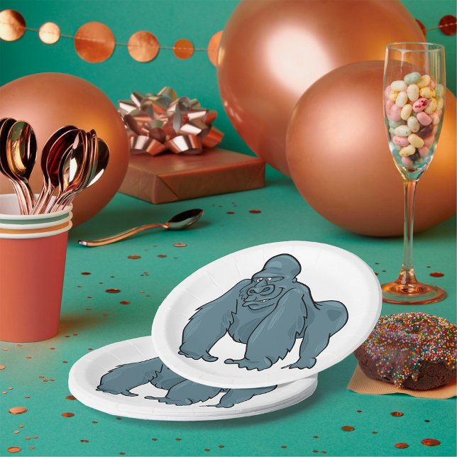 Funny Gorilla Cool Blue Ape Animal Design  Paper Plate (Creator Uploaded)
