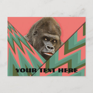 Funny Gorilla Pink Green Chevron carte postale