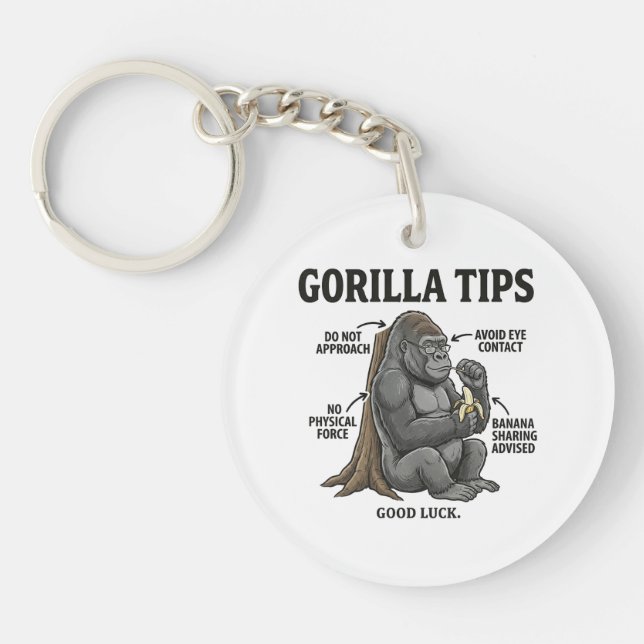 Funny Gorilla Safety Tips Infographic Illustration Keychain (Front)