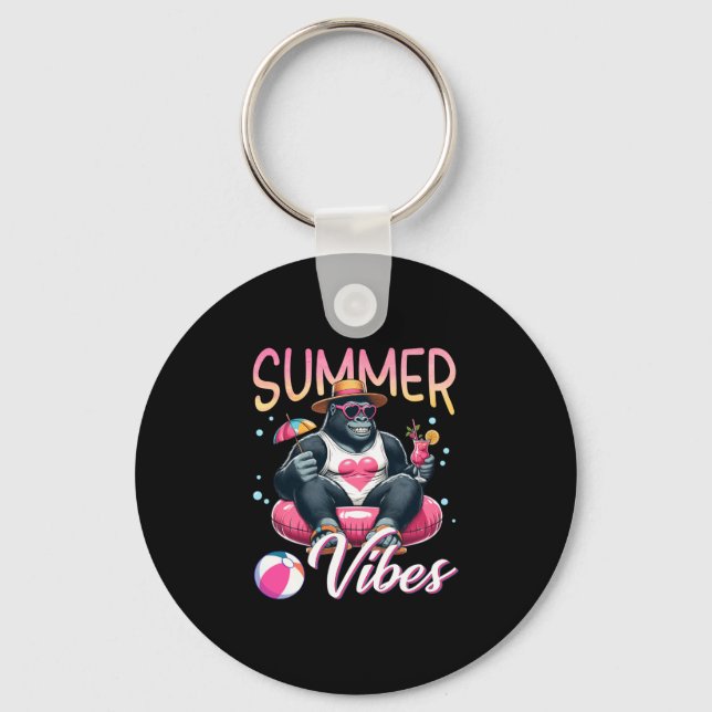Funny gorilla swimming float summer vibes beach keychain (Front)