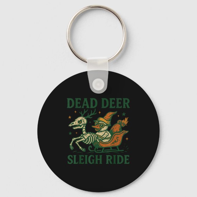 Funny Goth Christmas Pun Y Reindeer Skeleton Xmas  Keychain (Front)