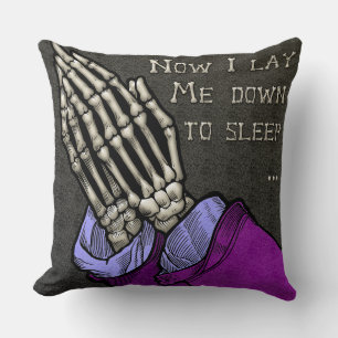 Funny Goth Praying Skeleton Hands and Prayer Throw Pillow