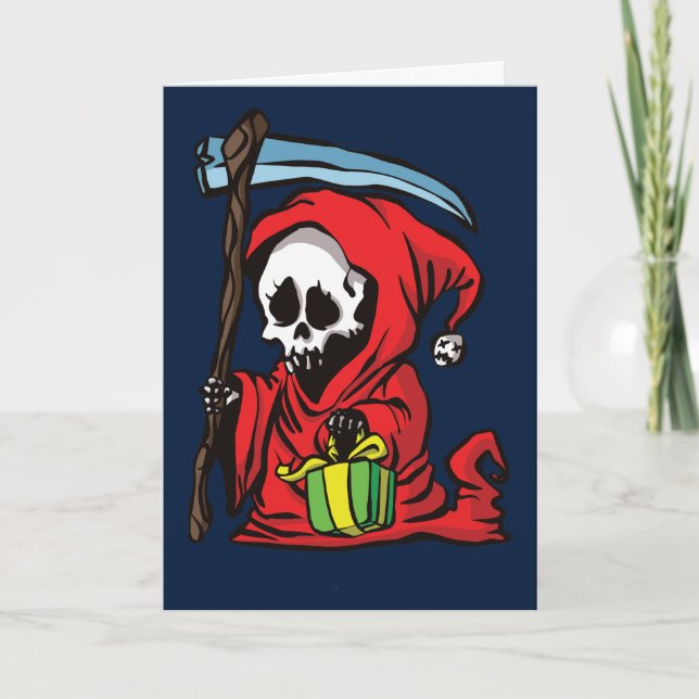 Funny Goth Scary Grim Reaper Christmas Holiday Card (Front)
