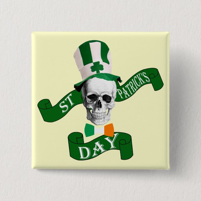 Funny gothic skull Irish  St Patrick's day 2 Inch Square Button (Front)